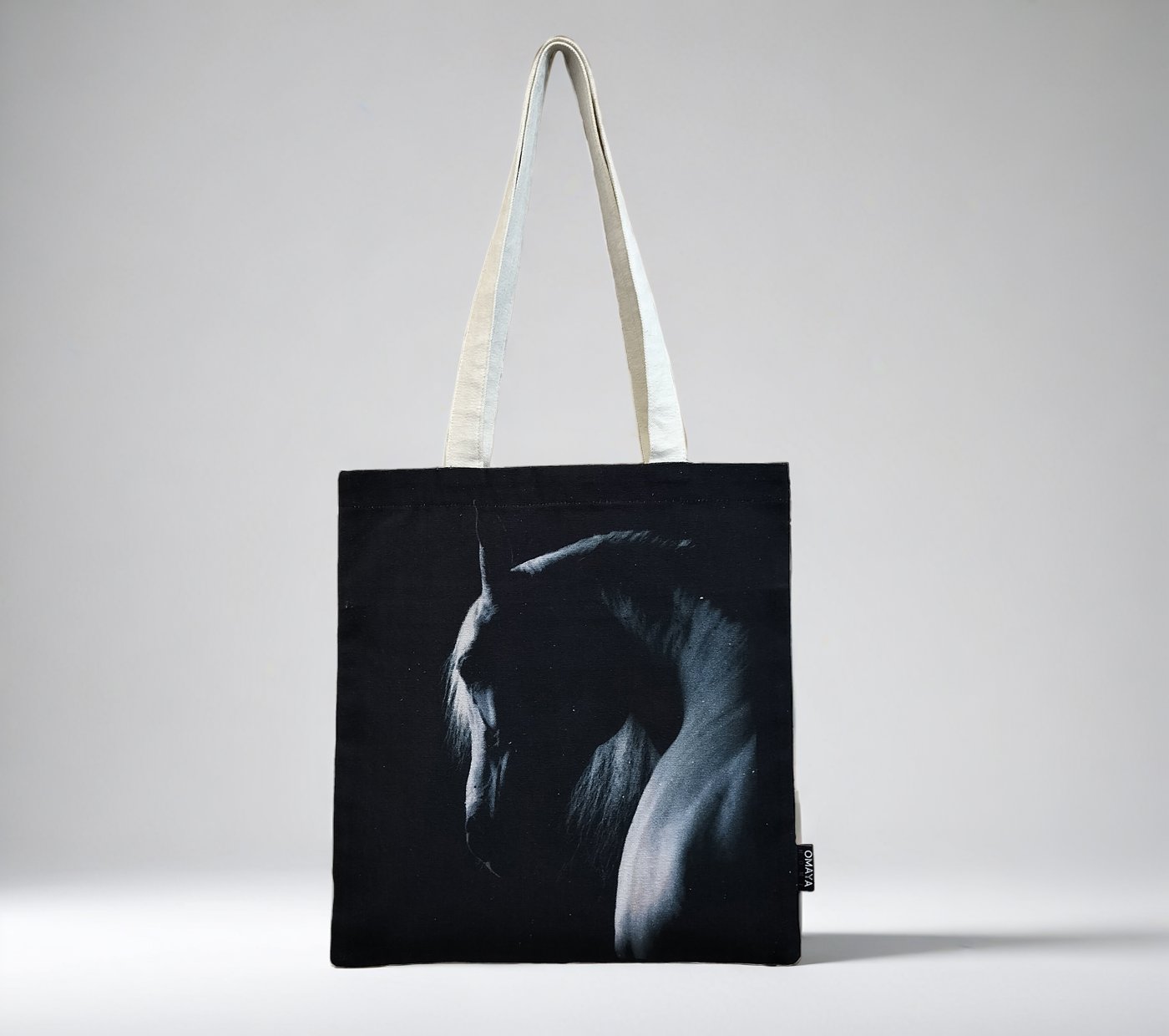 Black Horse Print Cotton Canvas Tote Bag 34×36 Cms