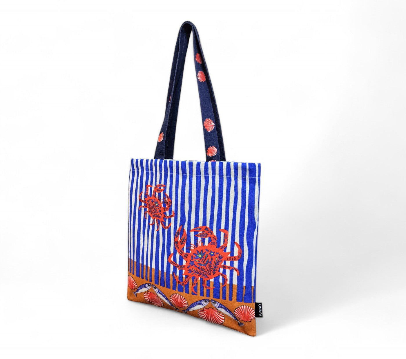 OMAYAhome Red Crab Print Cotton Canvas Tote Bag 34×36 Cms