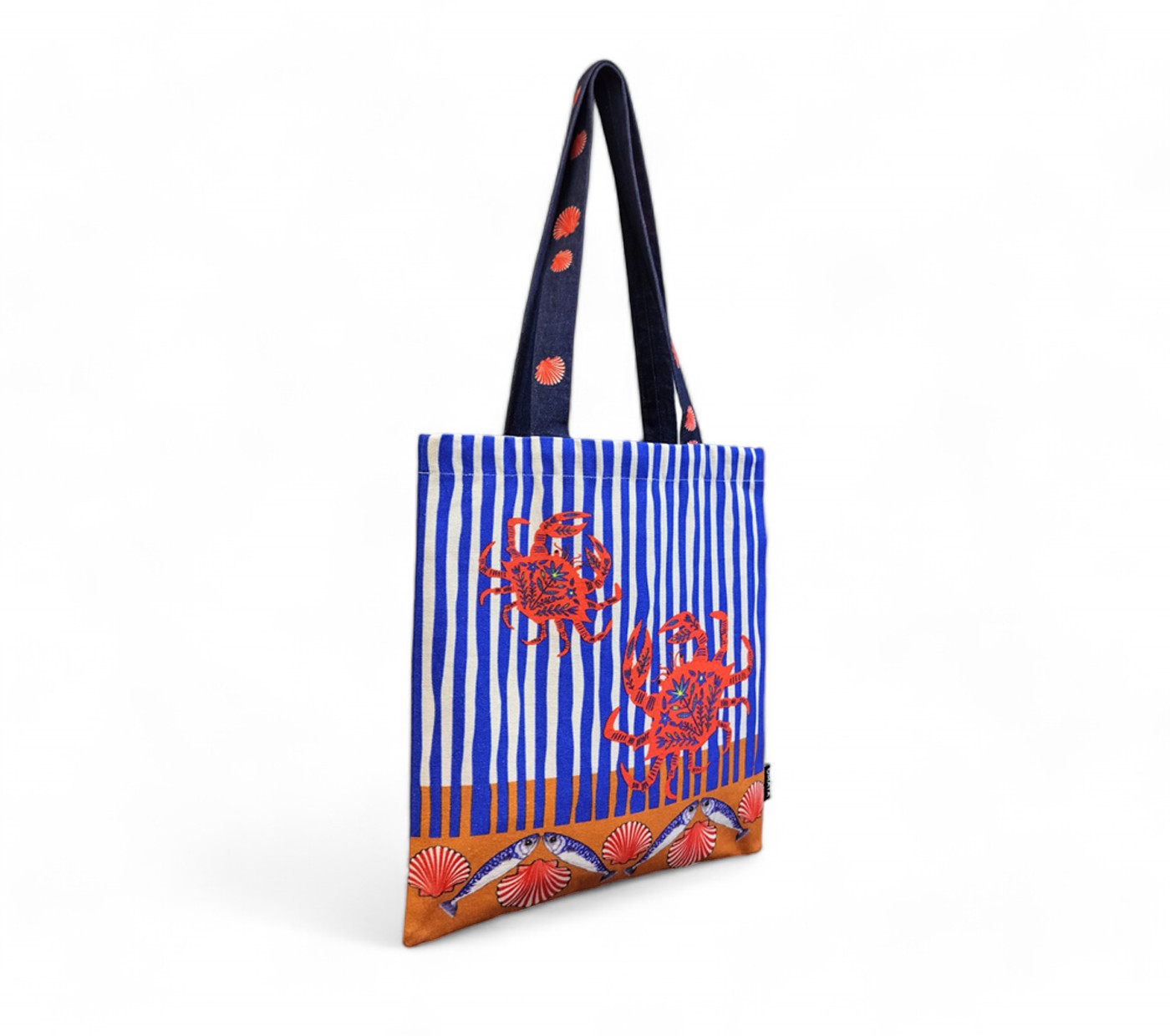 OMAYAhome Red Crab Print Cotton Canvas Tote Bag 34×36 Cms