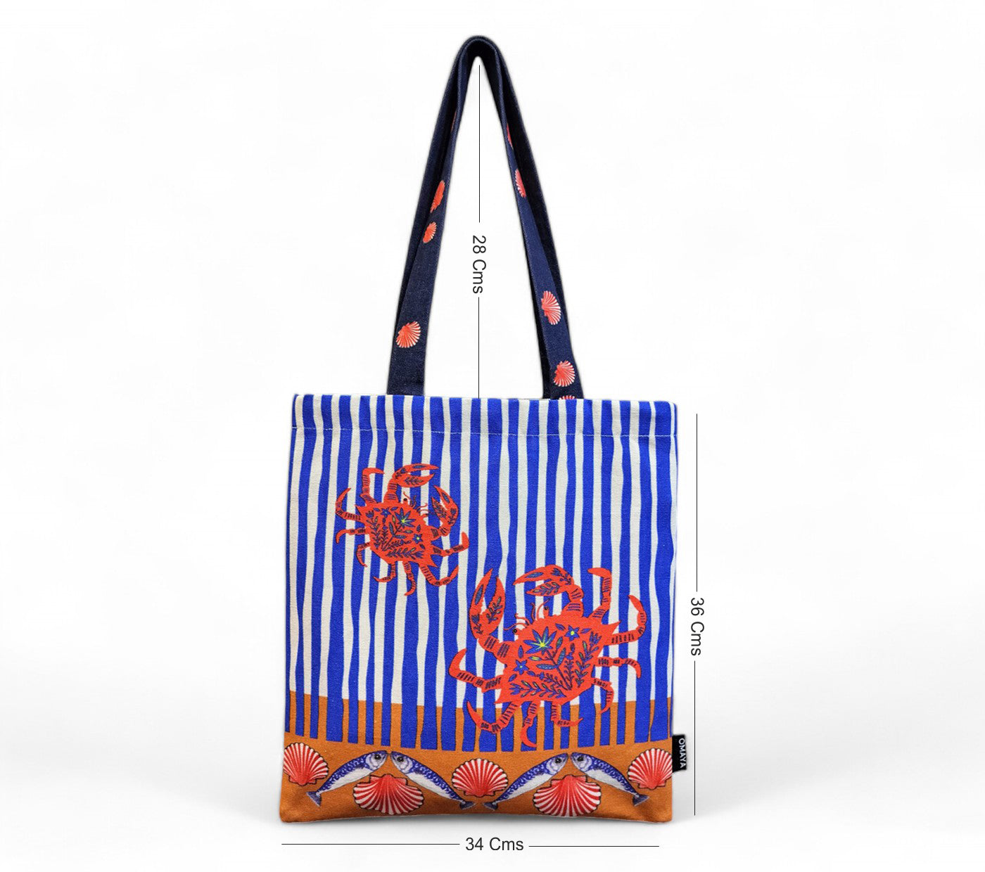 OMAYAhome Red Crab Print Cotton Canvas Tote Bag 34×36 Cms