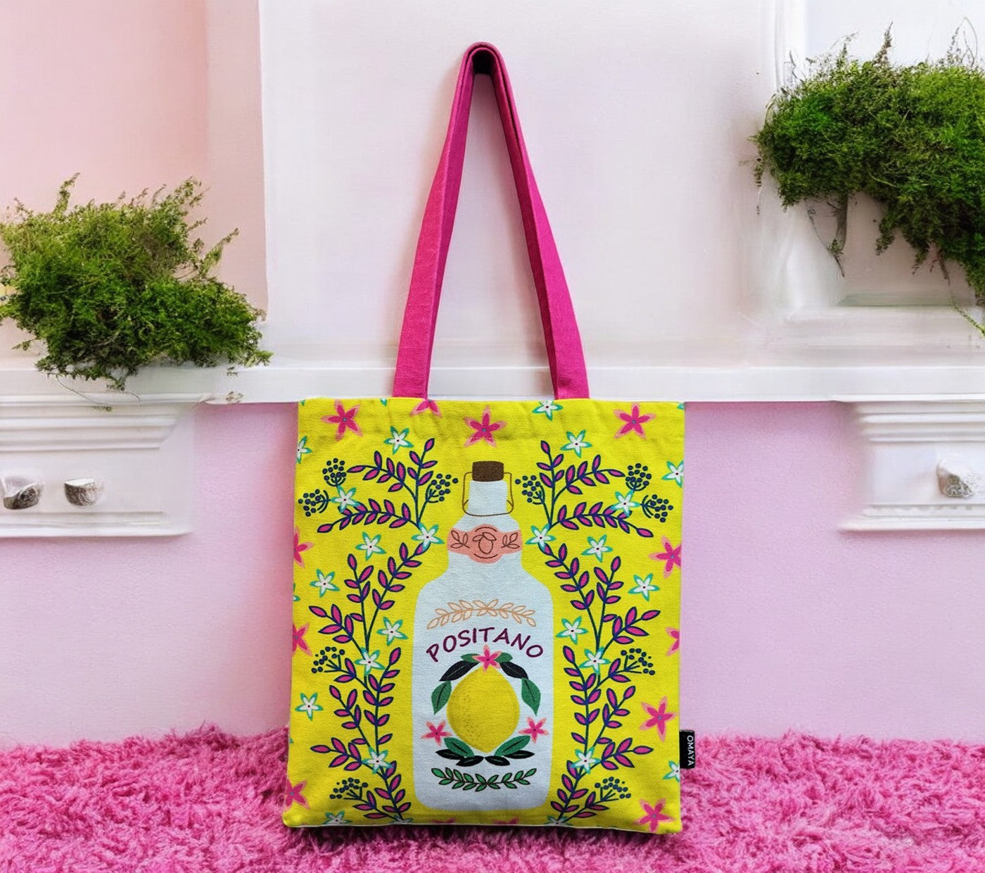 OMAYAhome Printed Positano Cotton Canvas Tote Bag 34x36 Cms