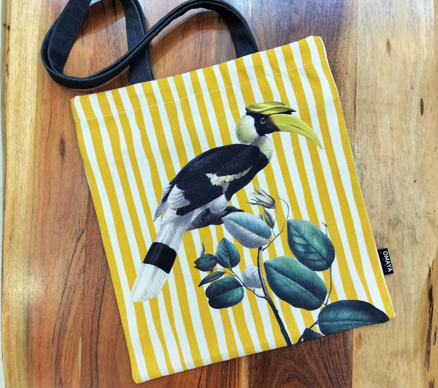 OMAYAhome Hornbill bird Canvas design Tote Bag 34X36 cm.