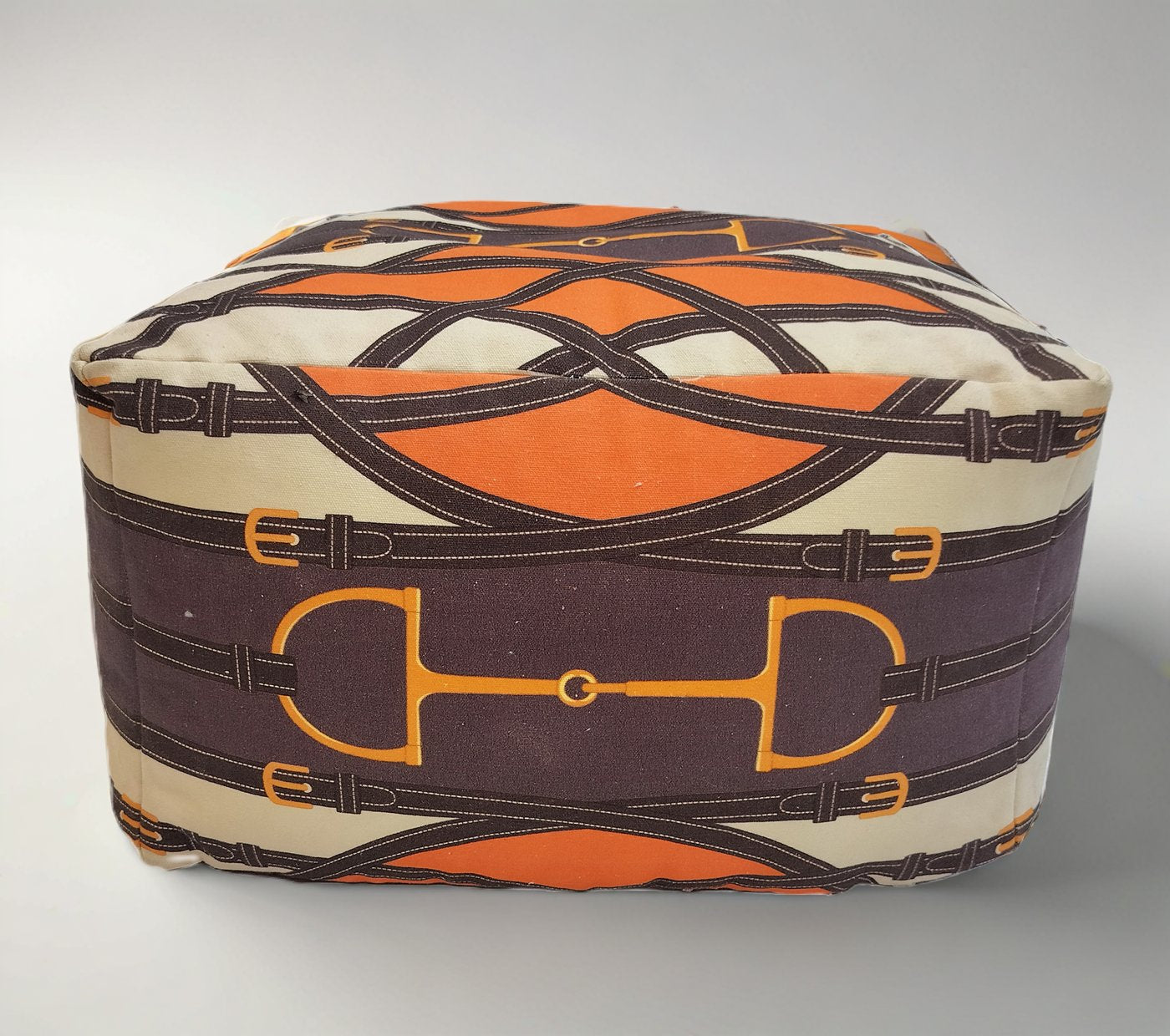 interwoven belts and buckles canvas pouffe