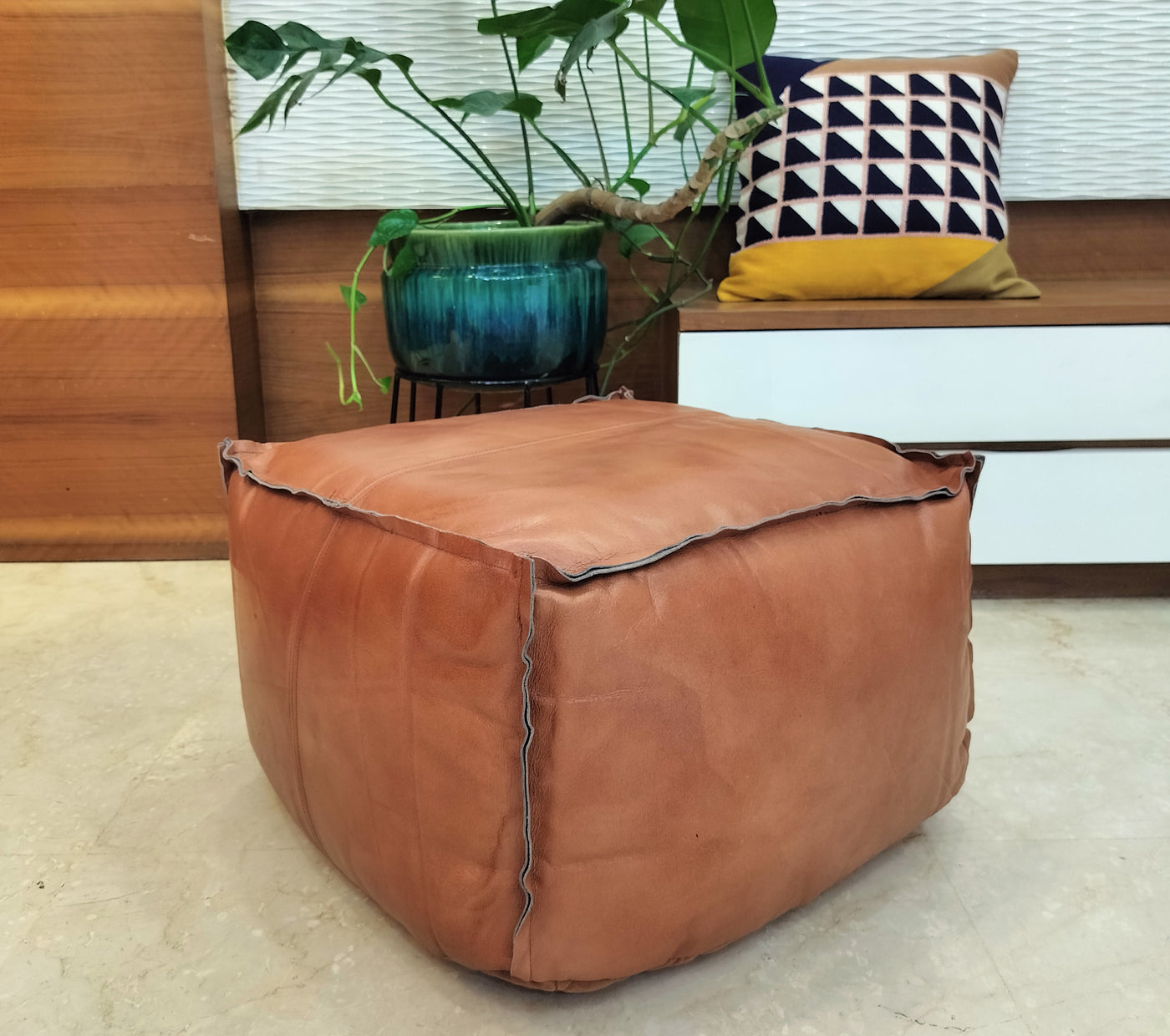 Leather Square Pouffe