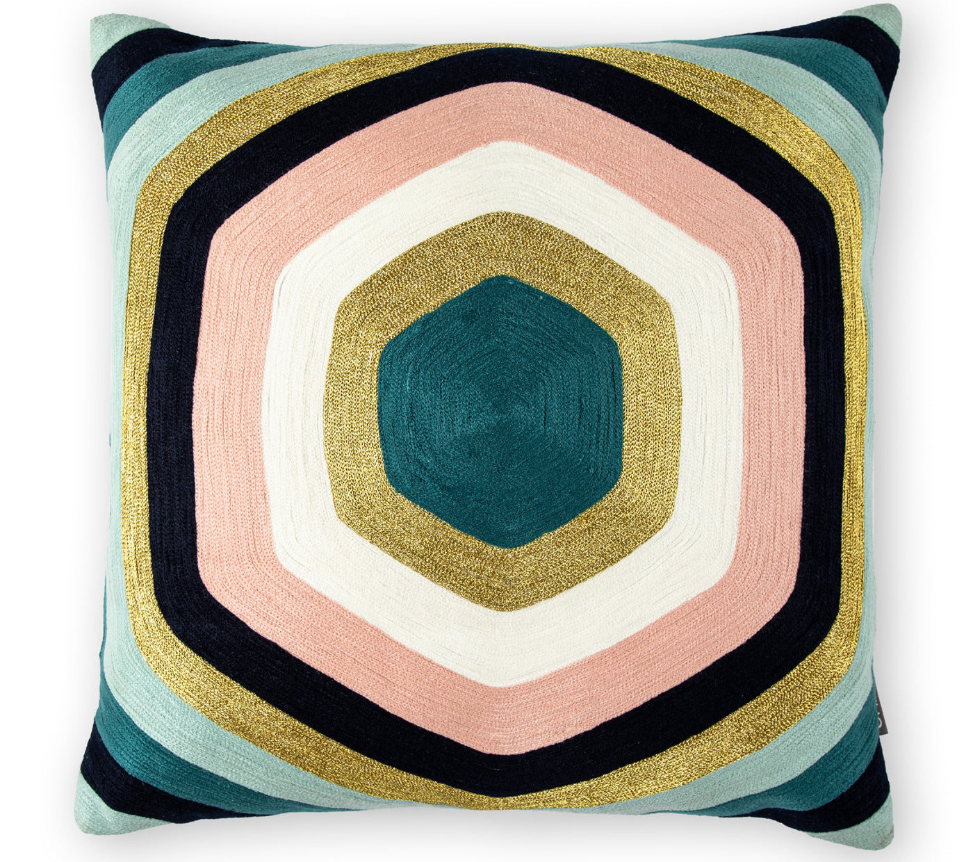 Curved Hexagon Embroidered Cushion Cover Size 50X50Cms