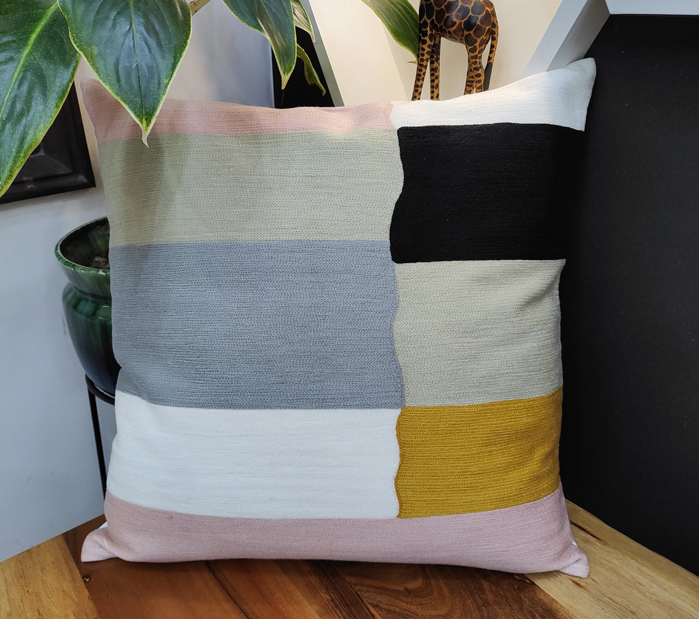 Geometrical Blocks  Embroidered Cushion Cover Size 50X50Cms