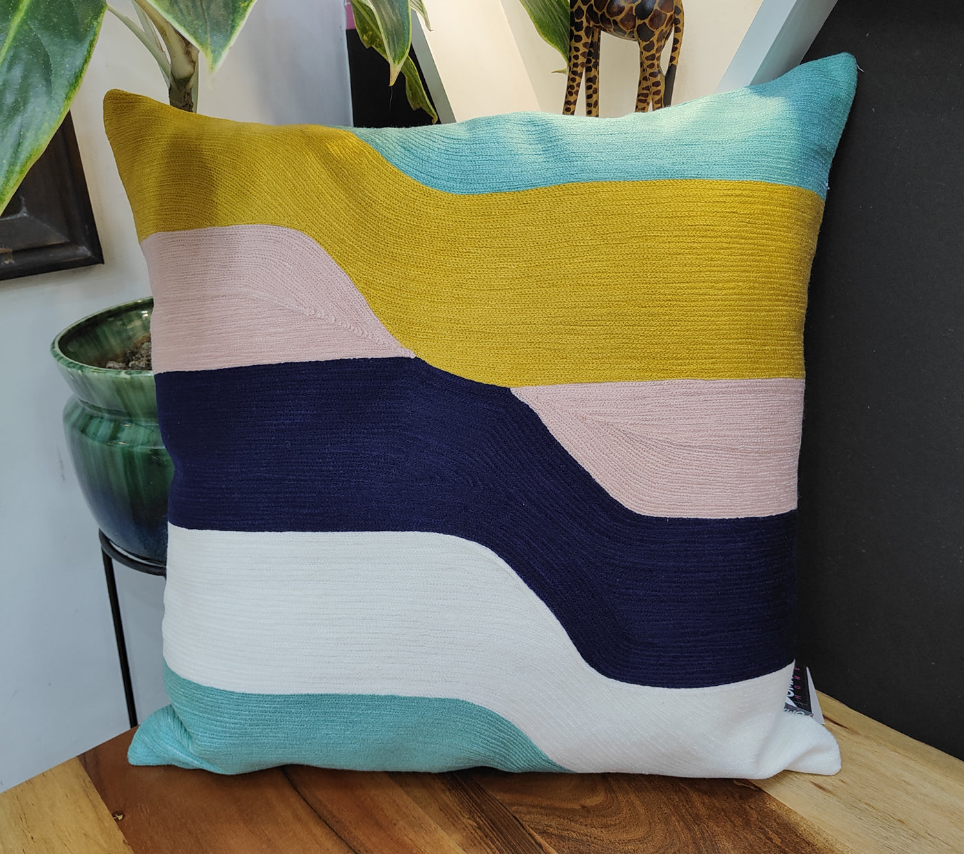 Multicolour waves Embroidered Cushion Cover Size 50X50Cms