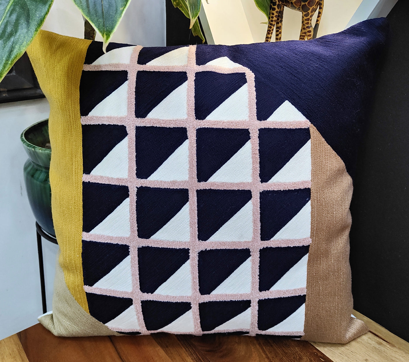 Geo Triangles Embroidered Cushion Cover Size 50X50Cms