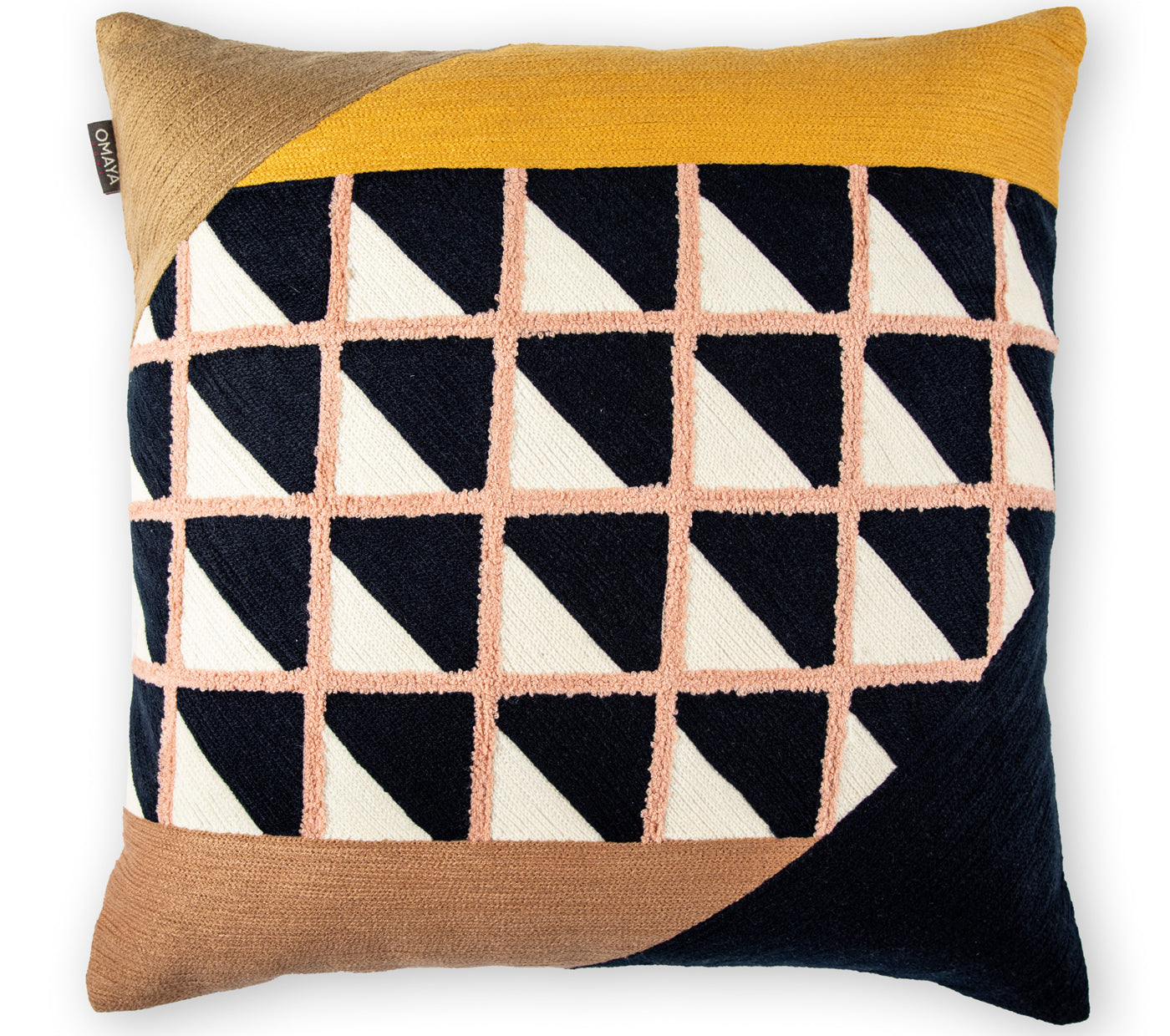 Geo Triangles Embroidered Cushion Cover Size 50X50Cms