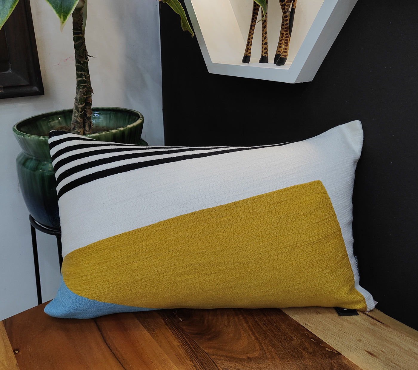 Geo Diagonal Stripes Embroidered Cushion Cover Size 30X50Cms