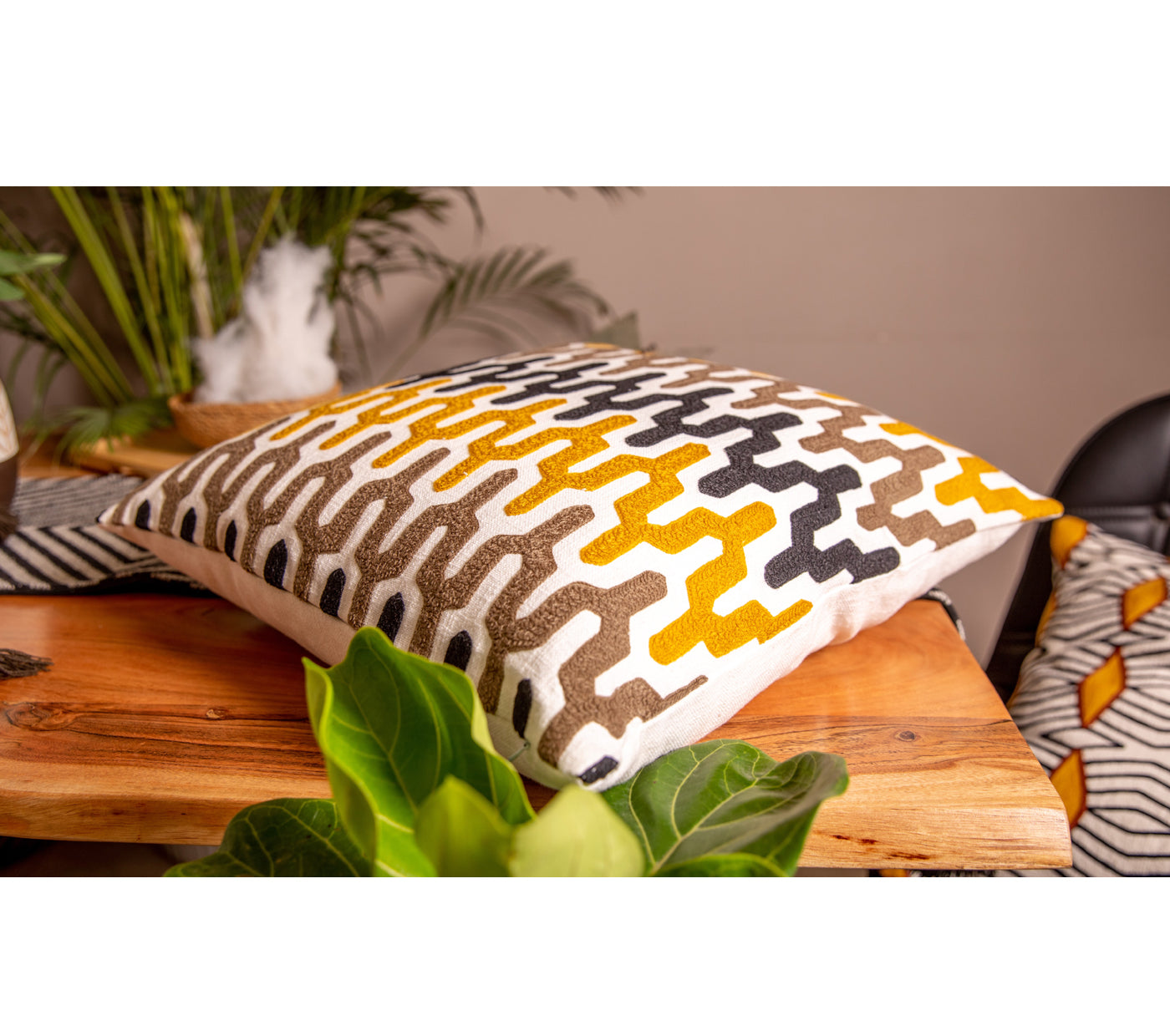 Chevron pattern Embroidered Cushion Cover Size 50X50Cms