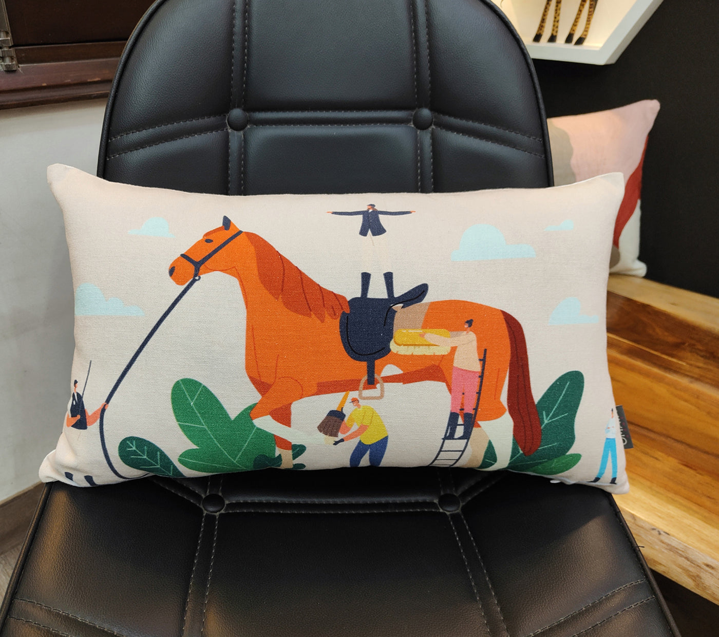 Horse Grooming Printed Cushion Cover Size 30X50Cms