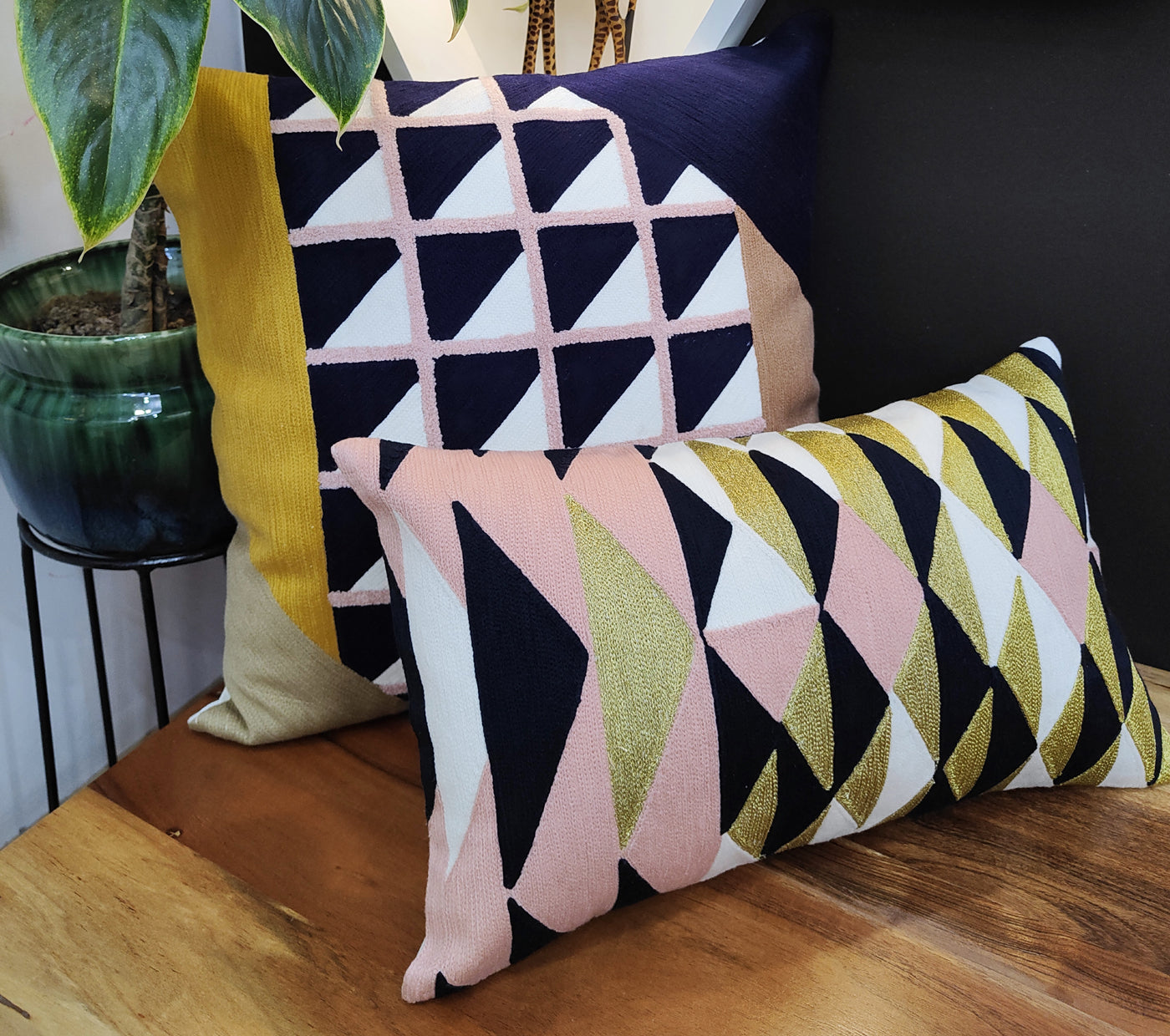 Geo triangles Enbroidered Cushion Cover Size 30X50Cms