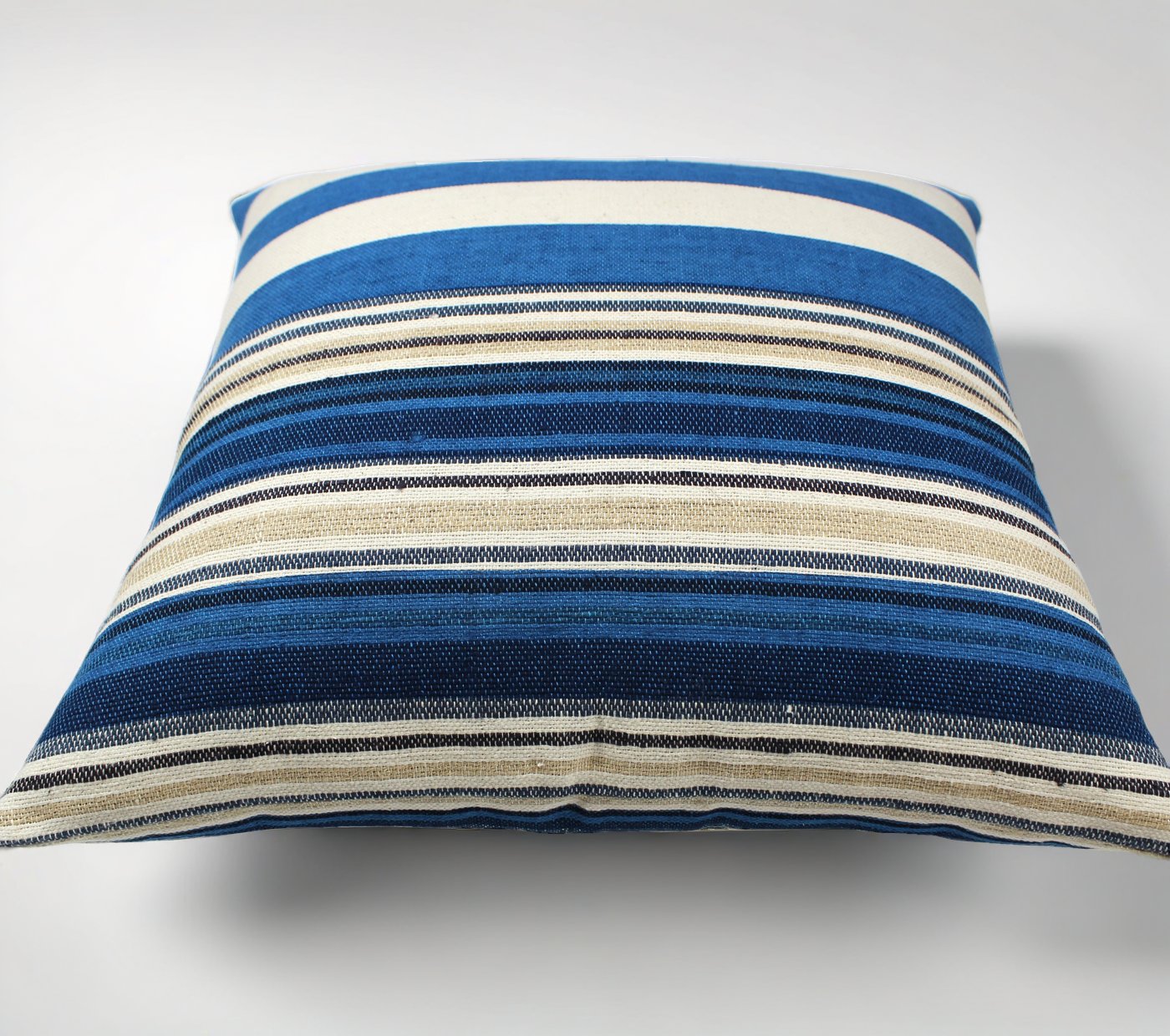 Handloom Woven Blue Striped Cushion Cover Size 45X45Cms