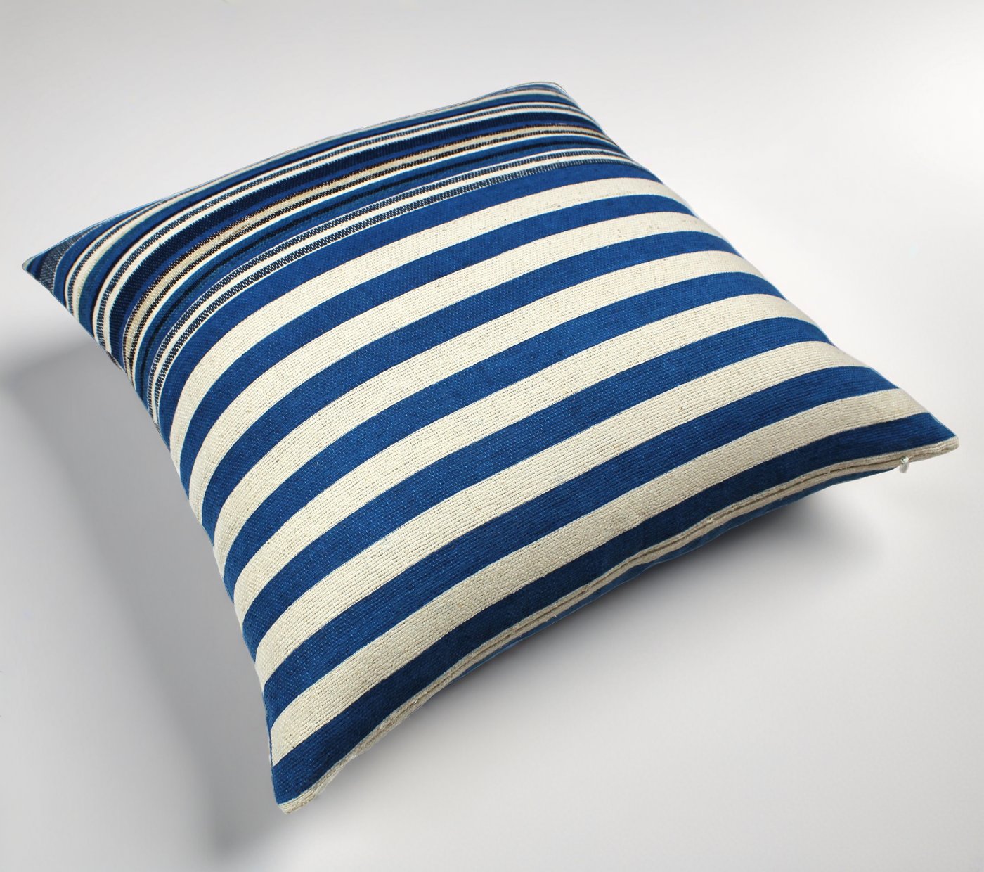 Handloom Woven Blue Striped Cushion Cover Size 45X45Cms