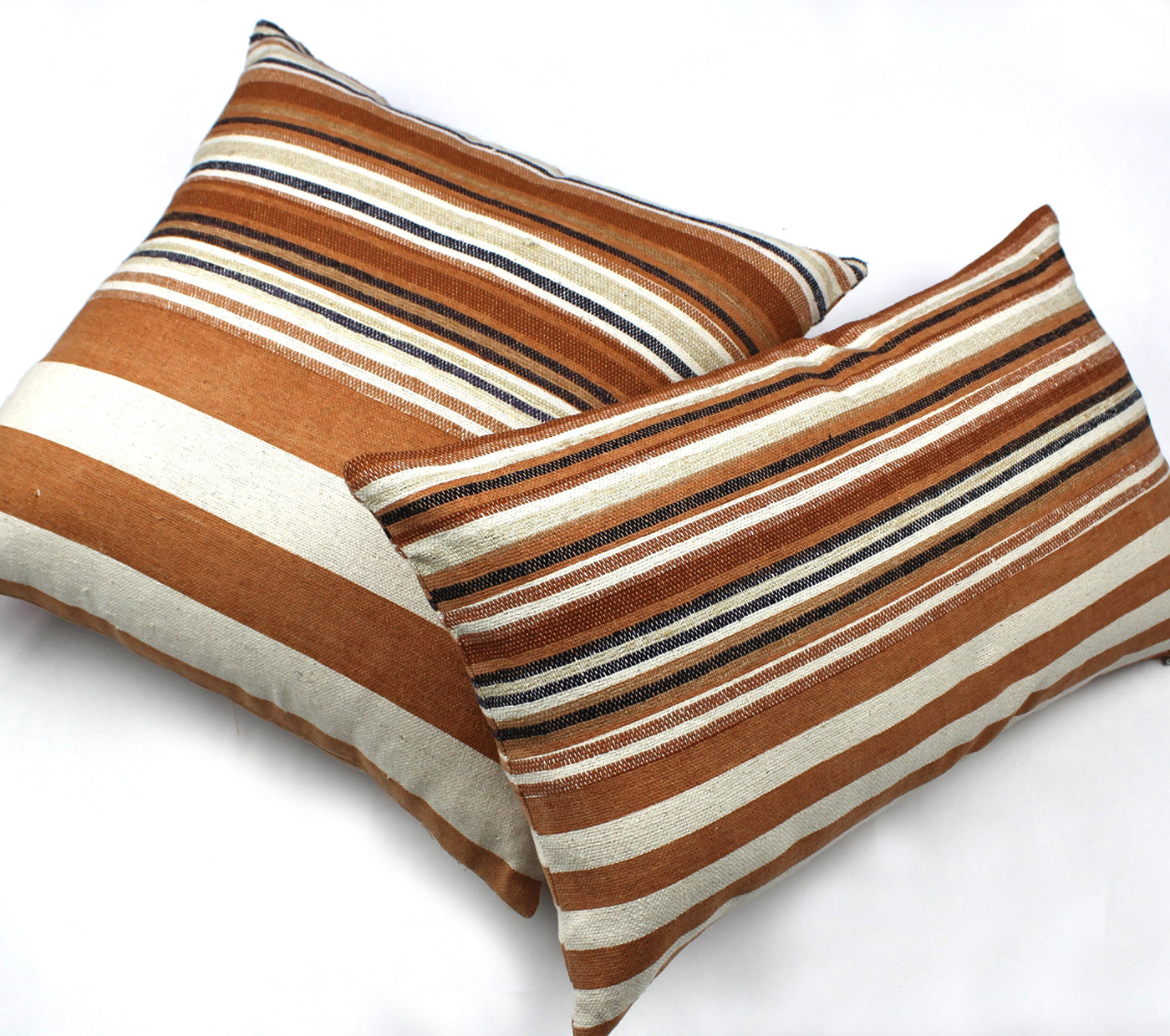 Handloom Woven Rust Striped Cushion Cover Size 45X45Cms