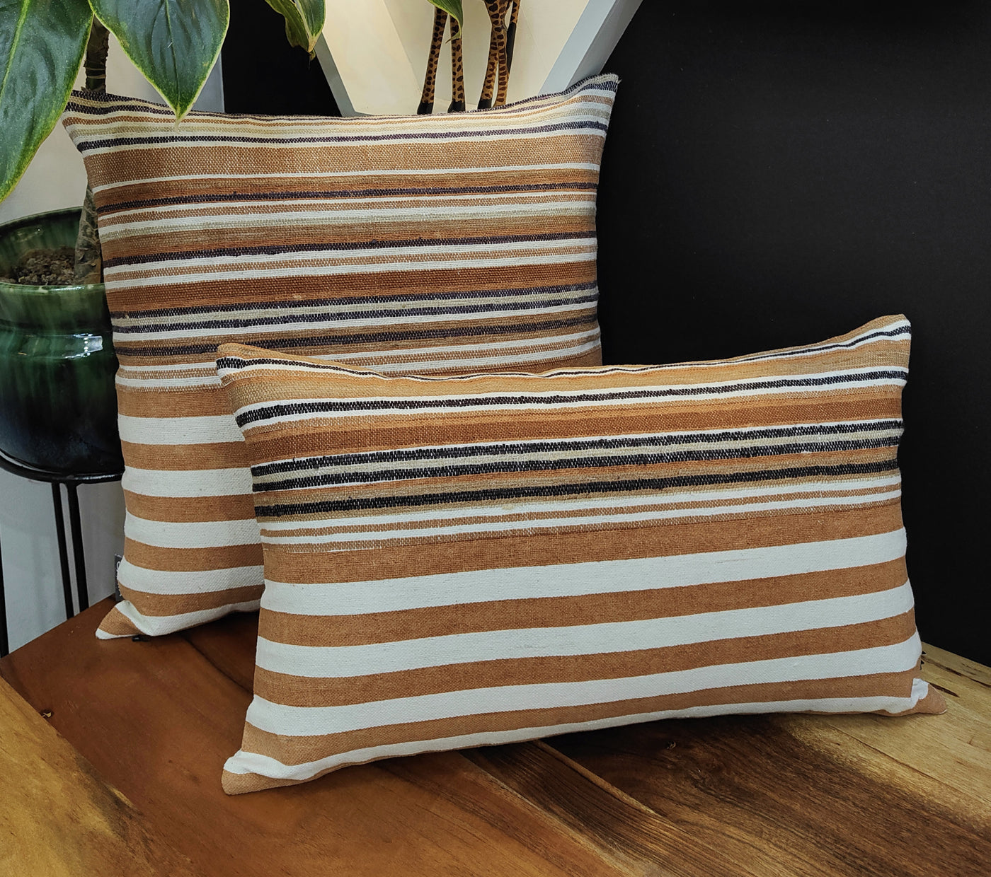 Handloom Woven Rust Striped Cushion Cover Size 30X50Cms