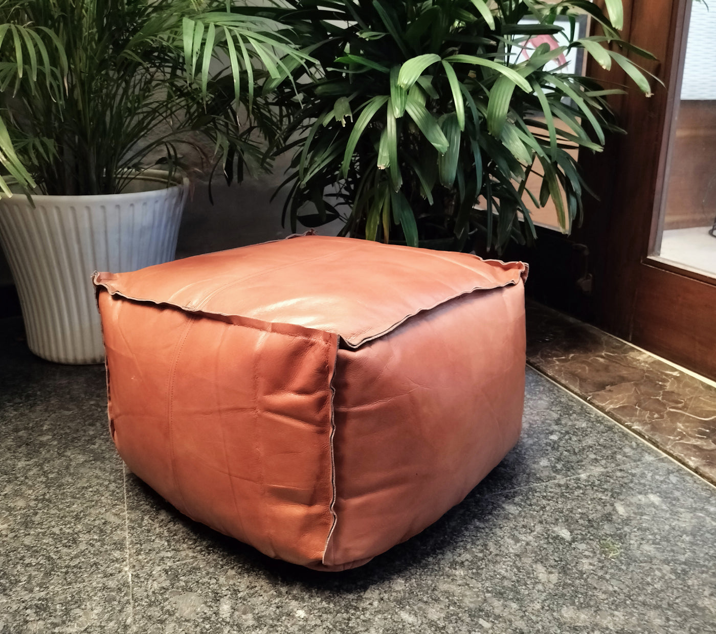 Leather Square Pouffe