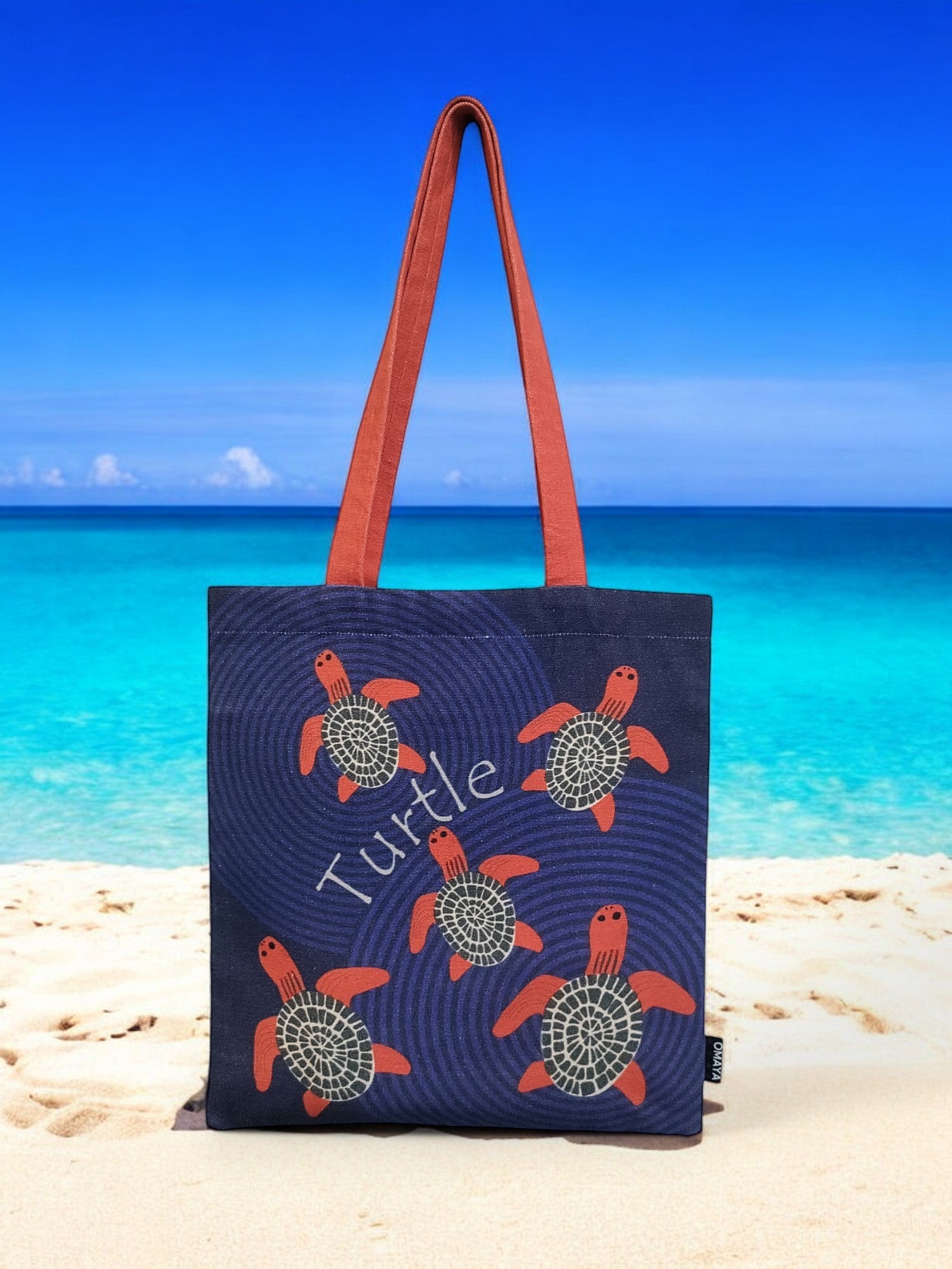 Omayahome Printed Baby Red Turtle Cotton Canvas Tote Bag 34x36 Cms